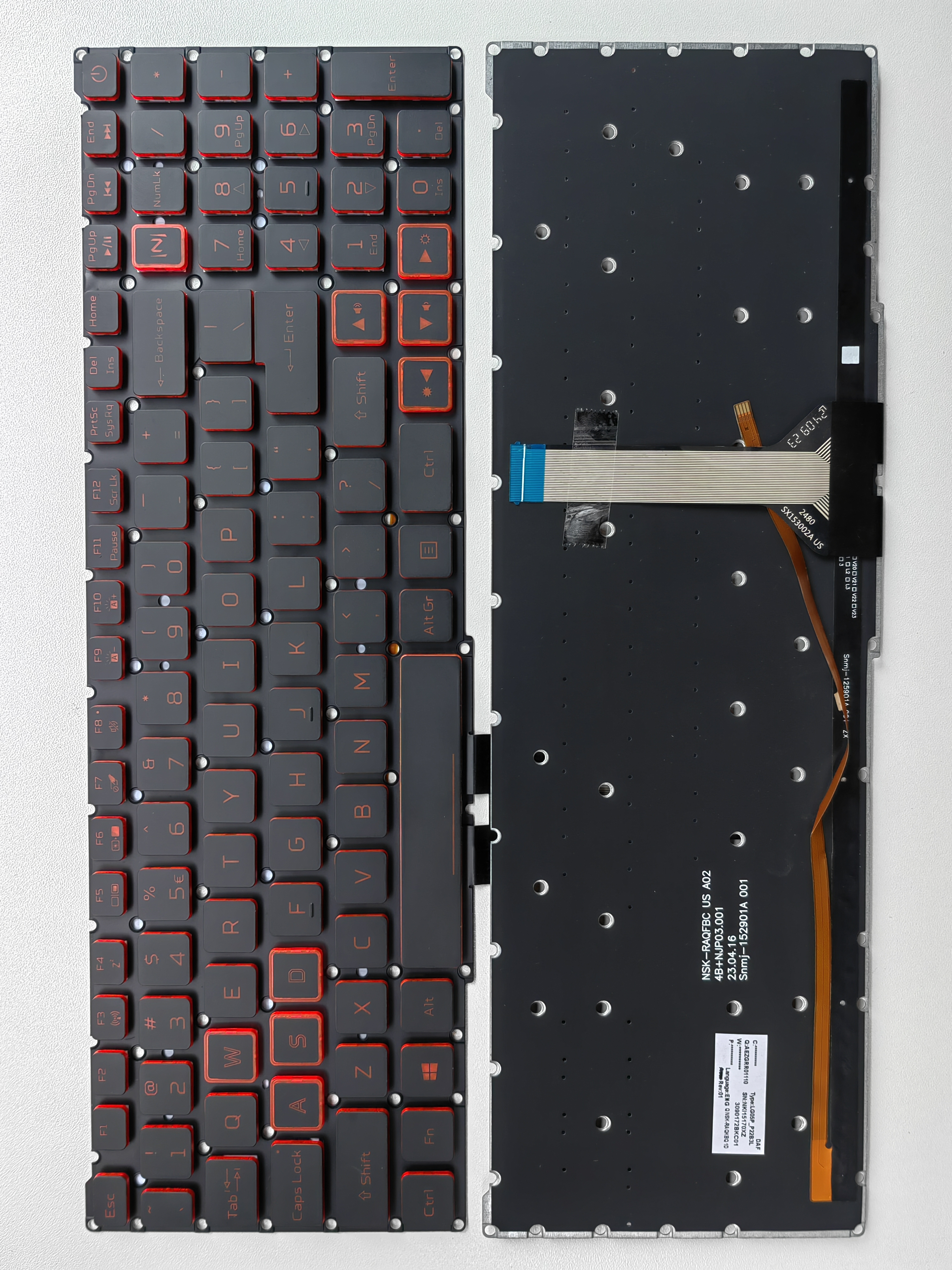 Picture of New Replacement Laptop Keyboard For ACER AN515-57/AN515-45 BLACK Backlit,Red Printing,Red side (OEM) US Layout